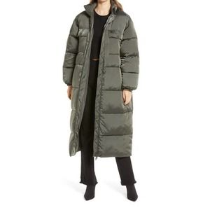 Good American Longline Olive Green Belted Puffer Coat Women's NWT Size 2